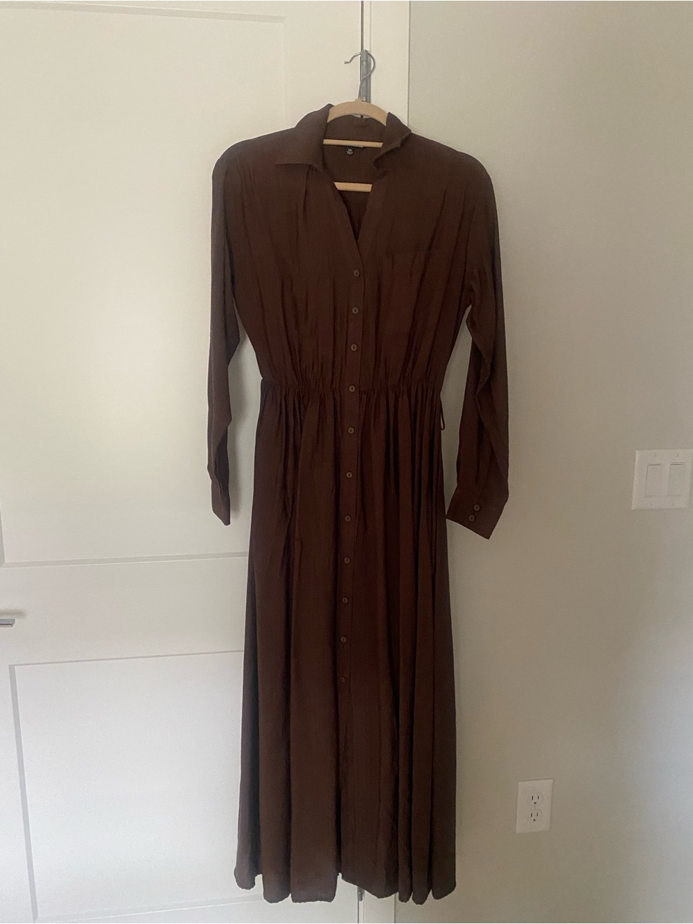 Fashion Nova Women's Brown Button-Front Long Sleeve Shirt Dress